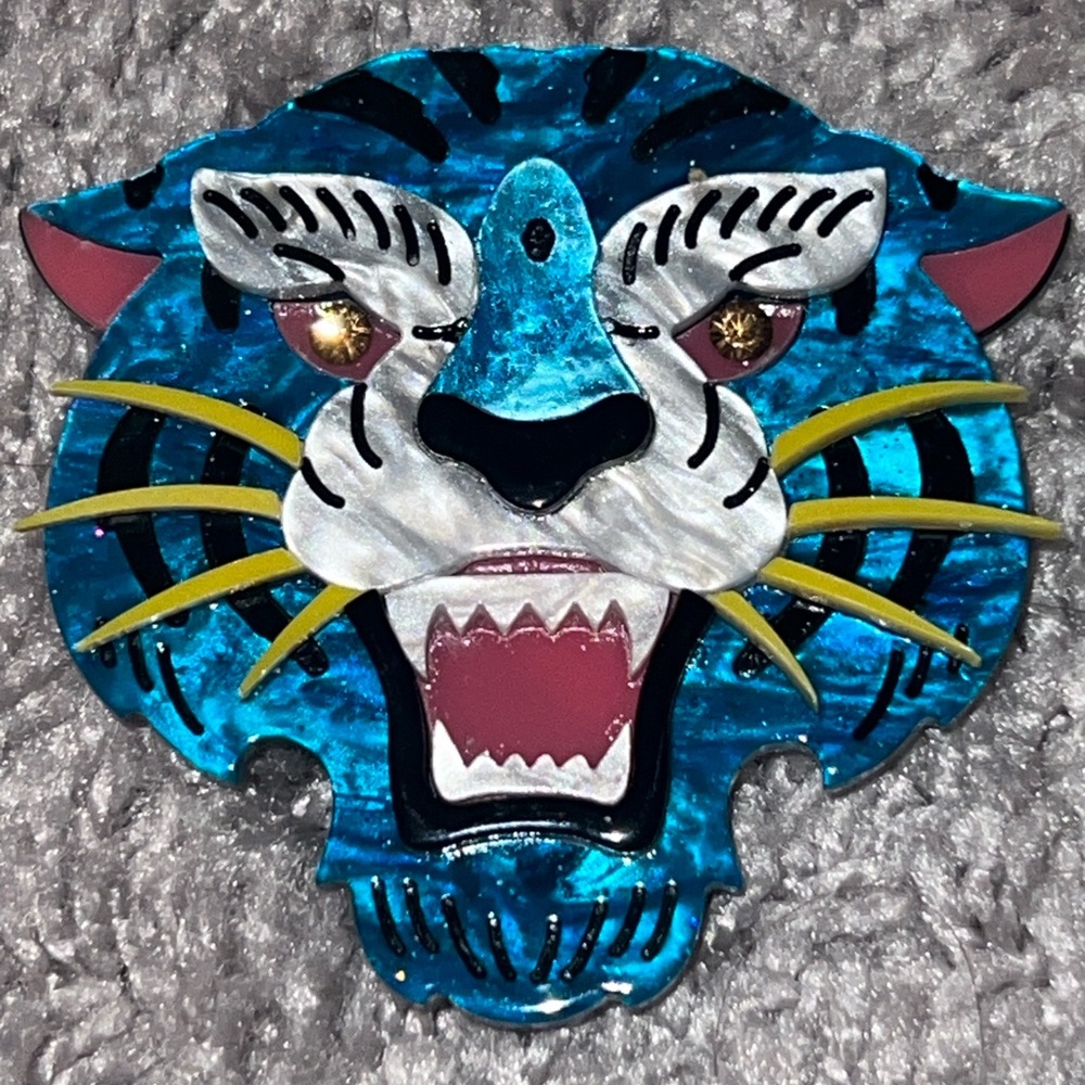 Blue Tiger Face Brooch
